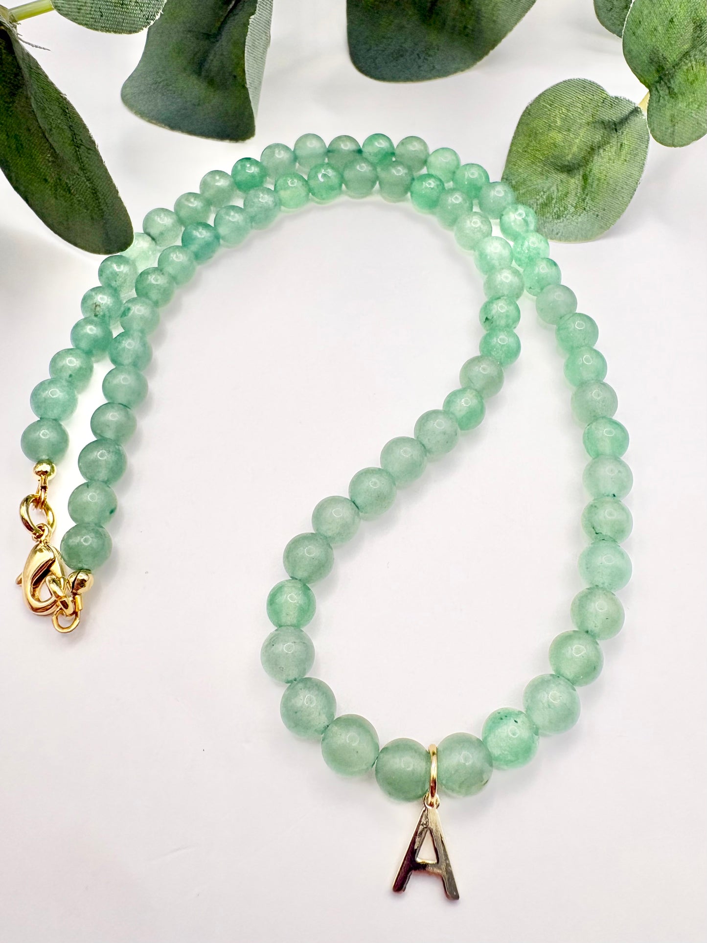Green Aventurine Initial Necklace - Gold-Plated