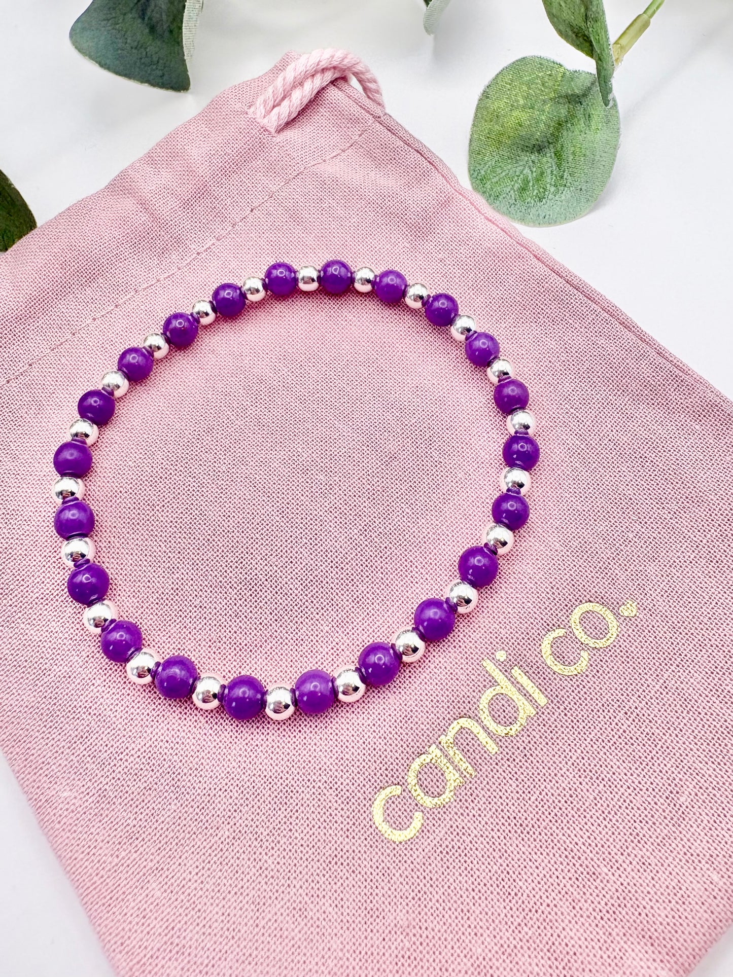 Purple Phosphosiderite and Sterling Silver Beaded Bracelet