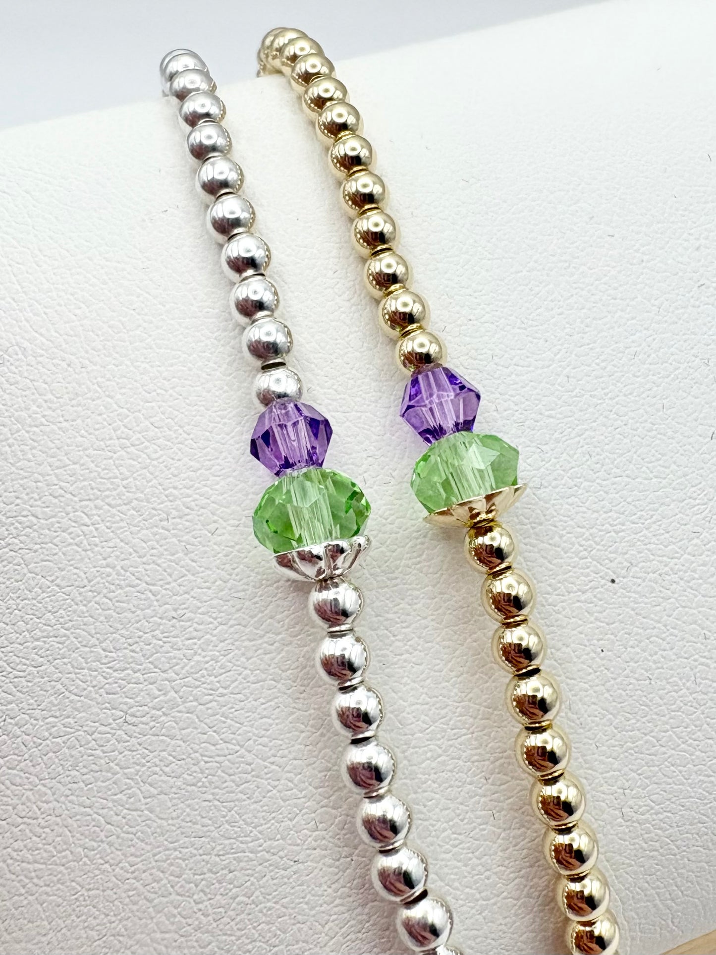 Thistle Dainty Beaded Stretch Bracelet - Sterling Silver or Gold-Filled