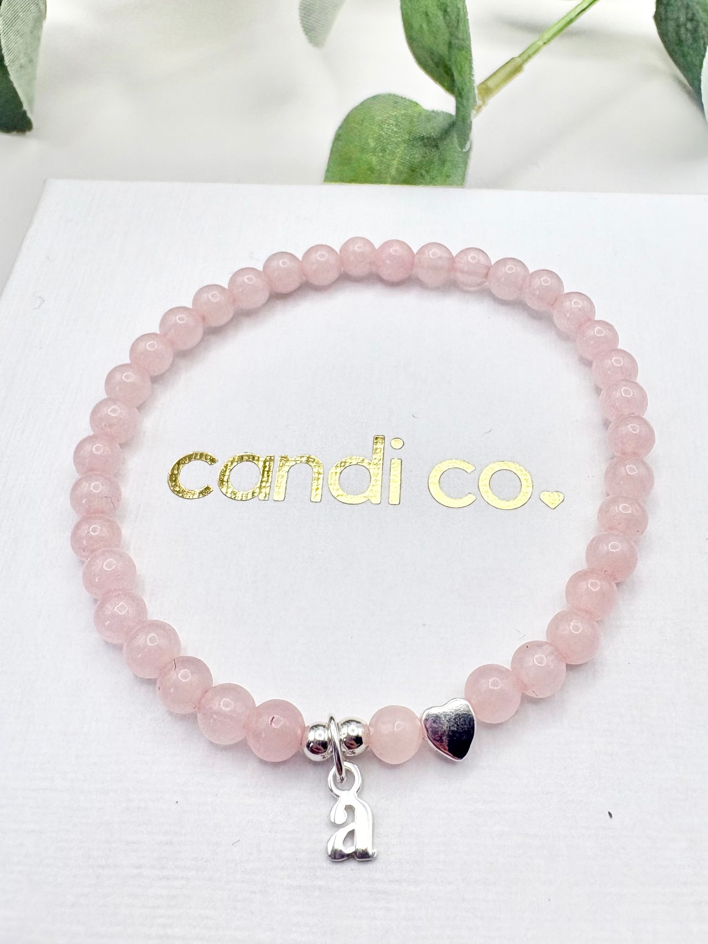 Rose Quartz Sterling Silver Initial Bracelet