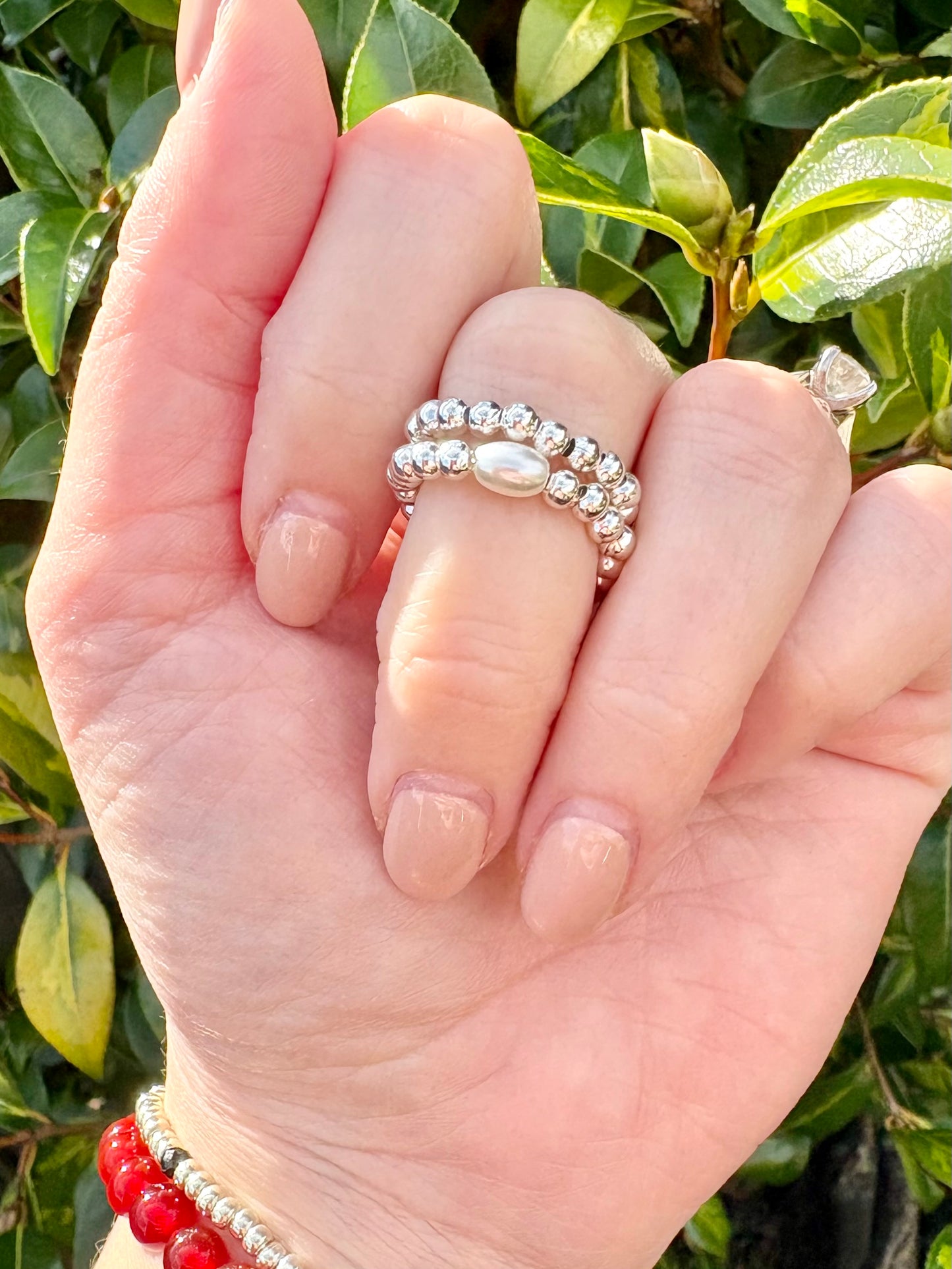 Beaded Stretch Ring - Gold or Silver-Plated