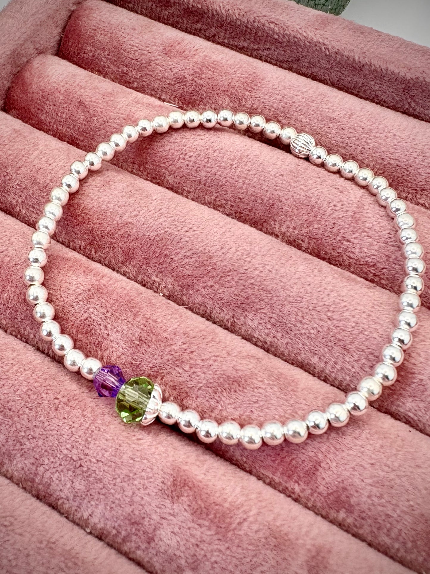 Thistle Dainty Beaded Stretch Bracelet - Sterling Silver or Gold-Filled