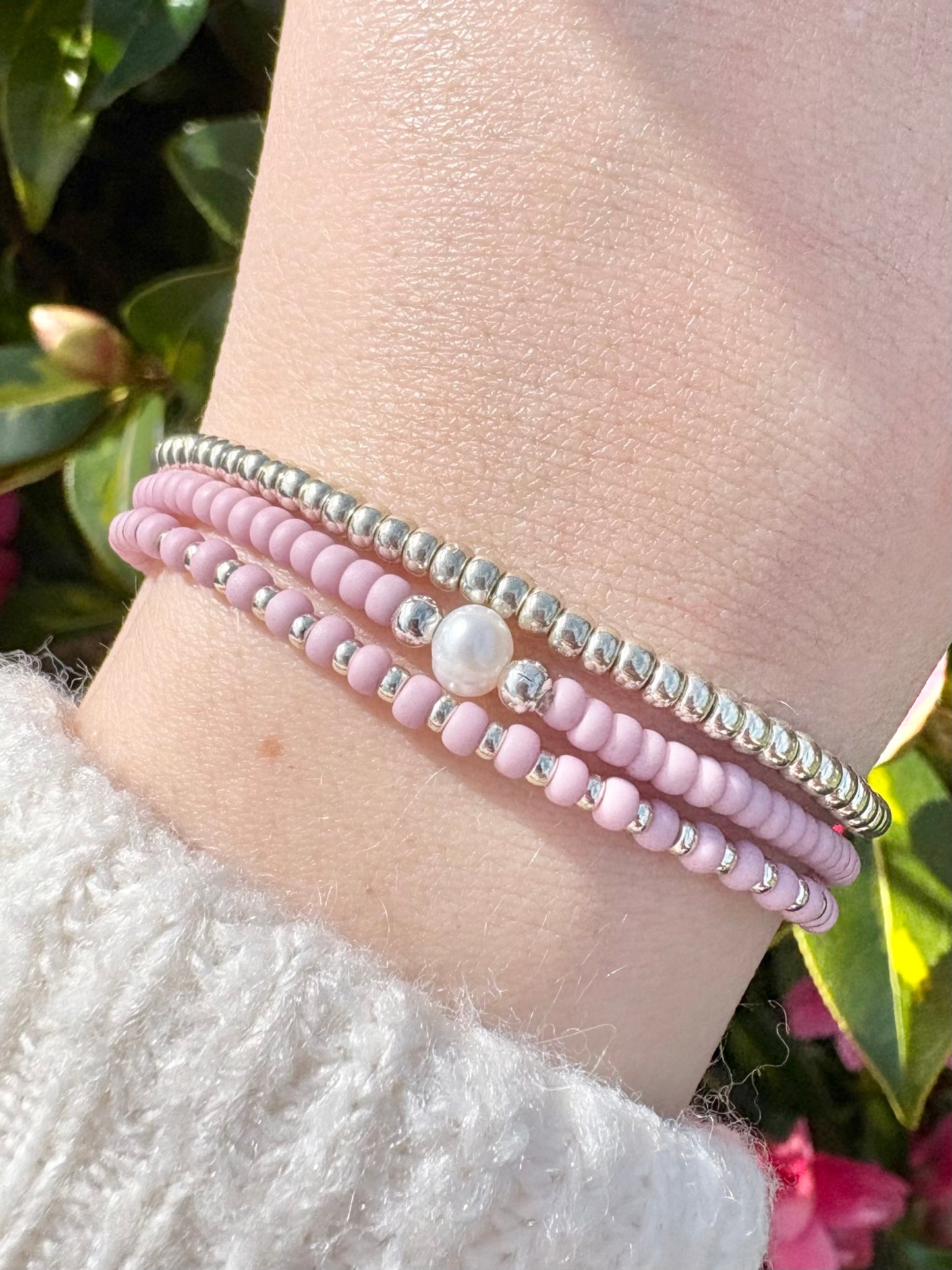Spring Seed Bead Freshwater Pearl Bracelet Stack - Various Colours