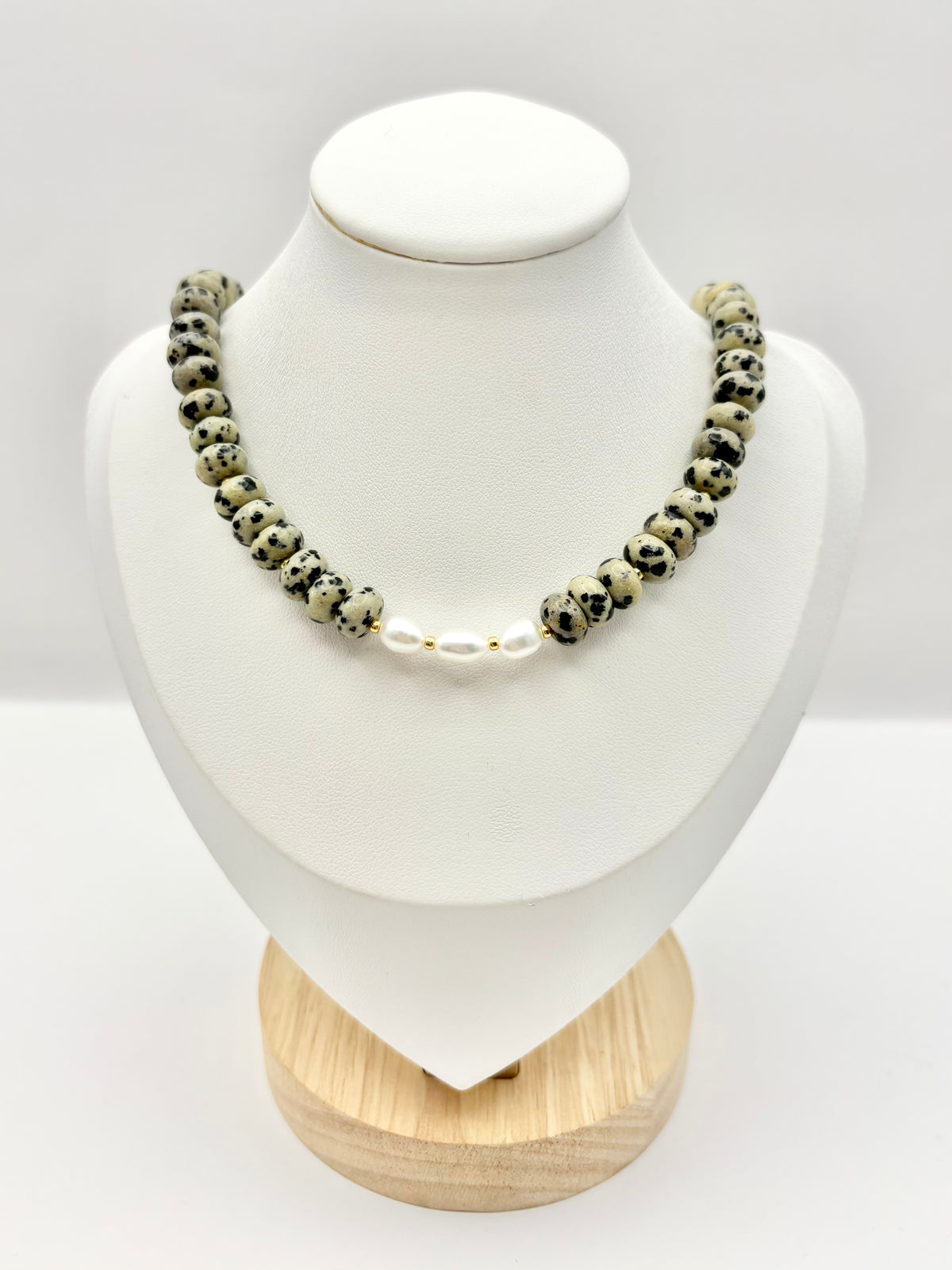 Candi Drop #6 - Dalmatian Jasper & Freshwater Pearl Necklace