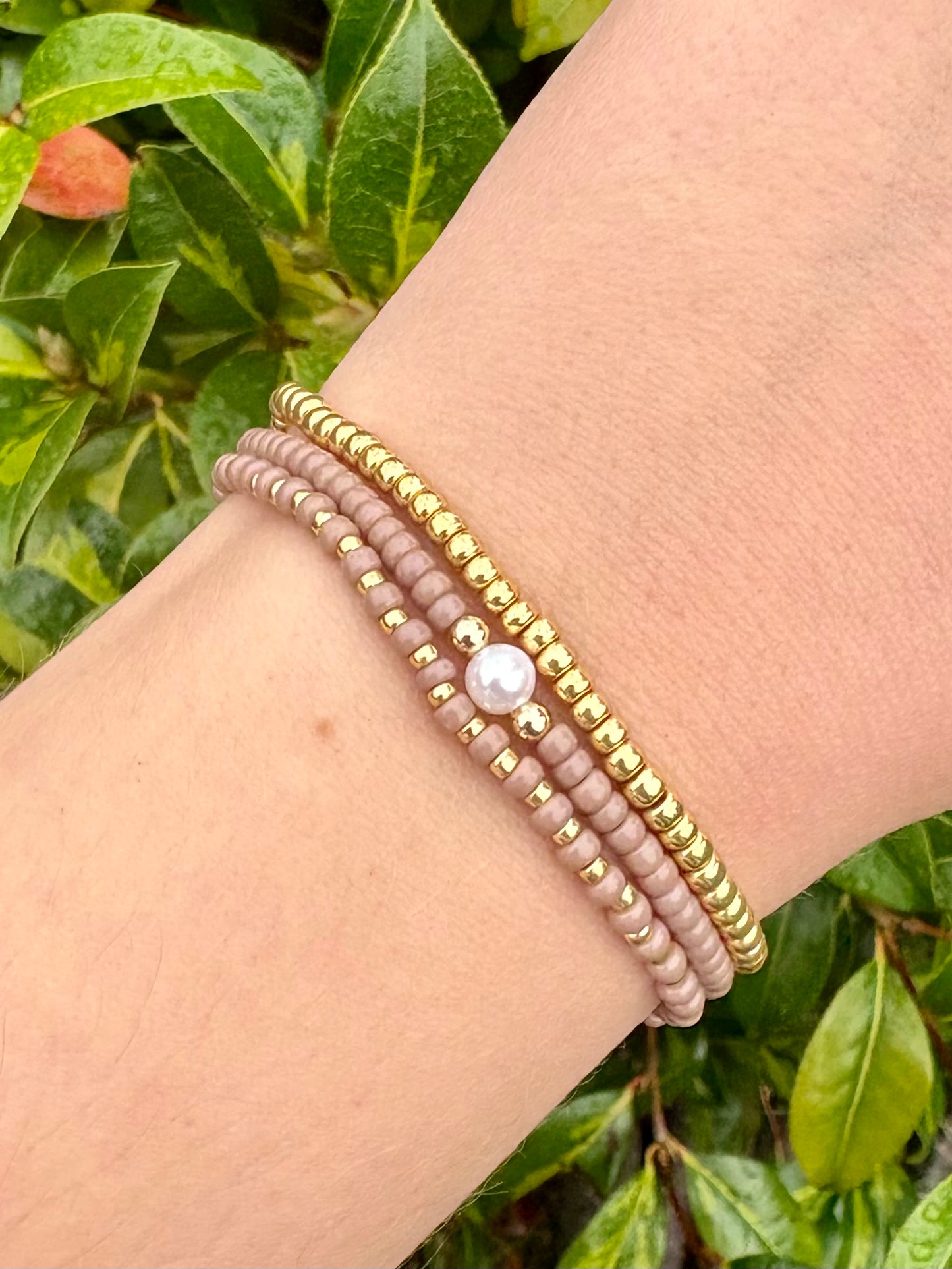 Seed Bead Freshwater Pearl Bracelet Stack - Autumnal Colours