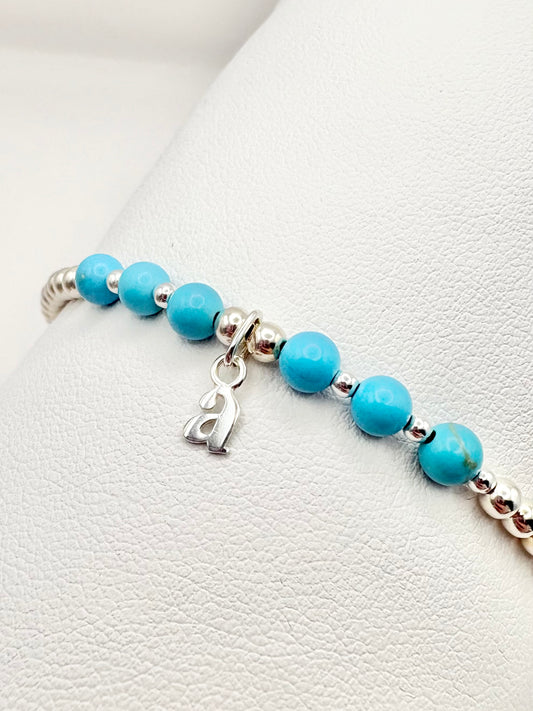 Initial and Birthstone Beaded Bracelet - Sterling Silver