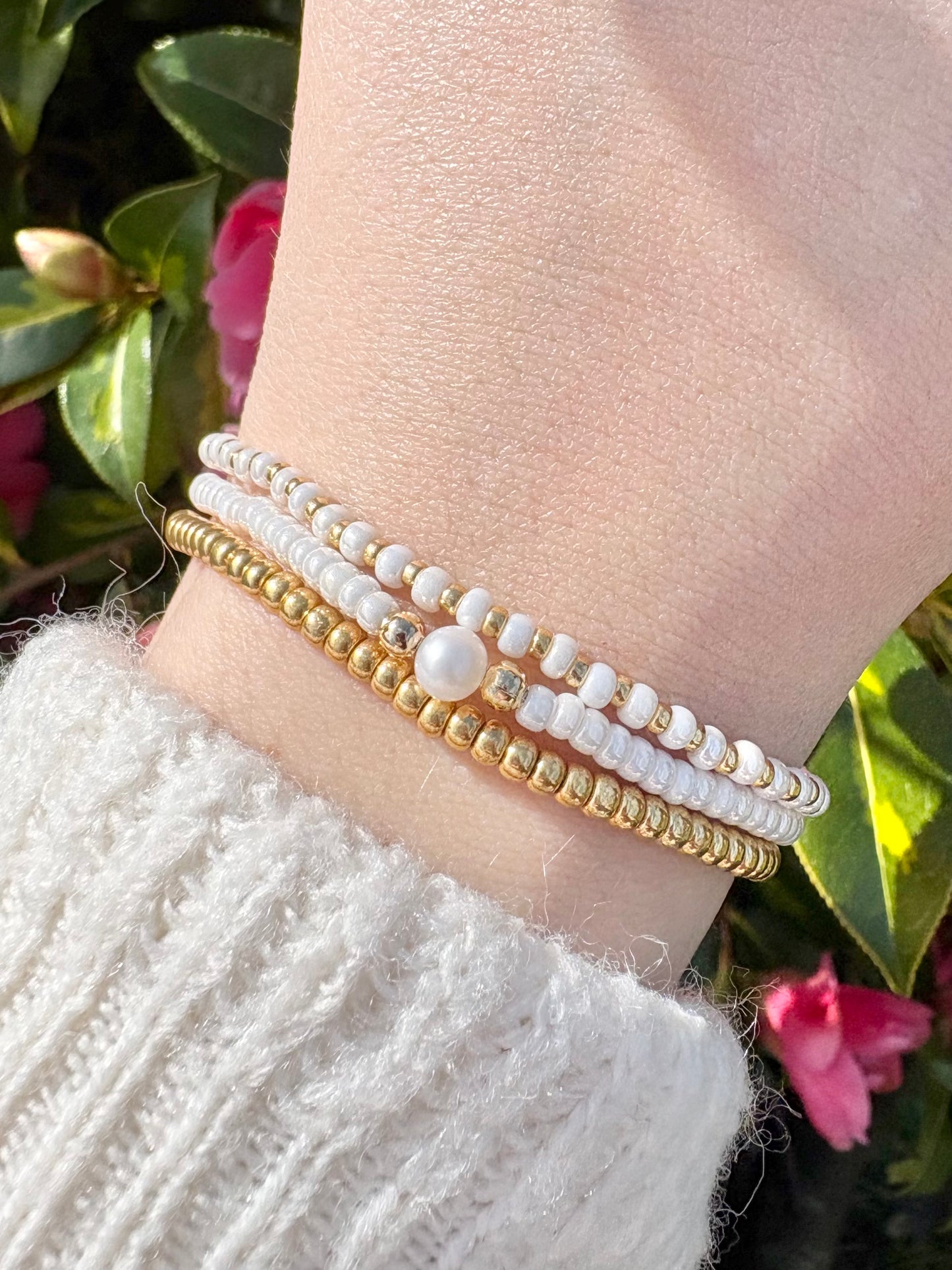 Spring Seed Bead Freshwater Pearl Bracelet Stack - Various Colours