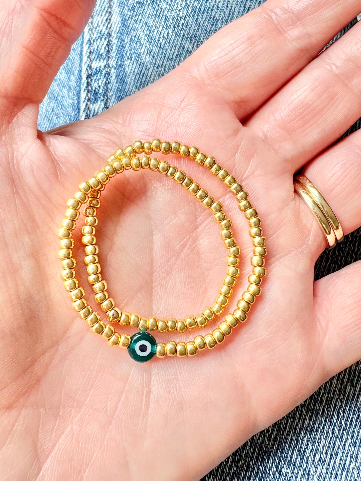 Evil Eye Seed Bead Anklet - Gold or Silver