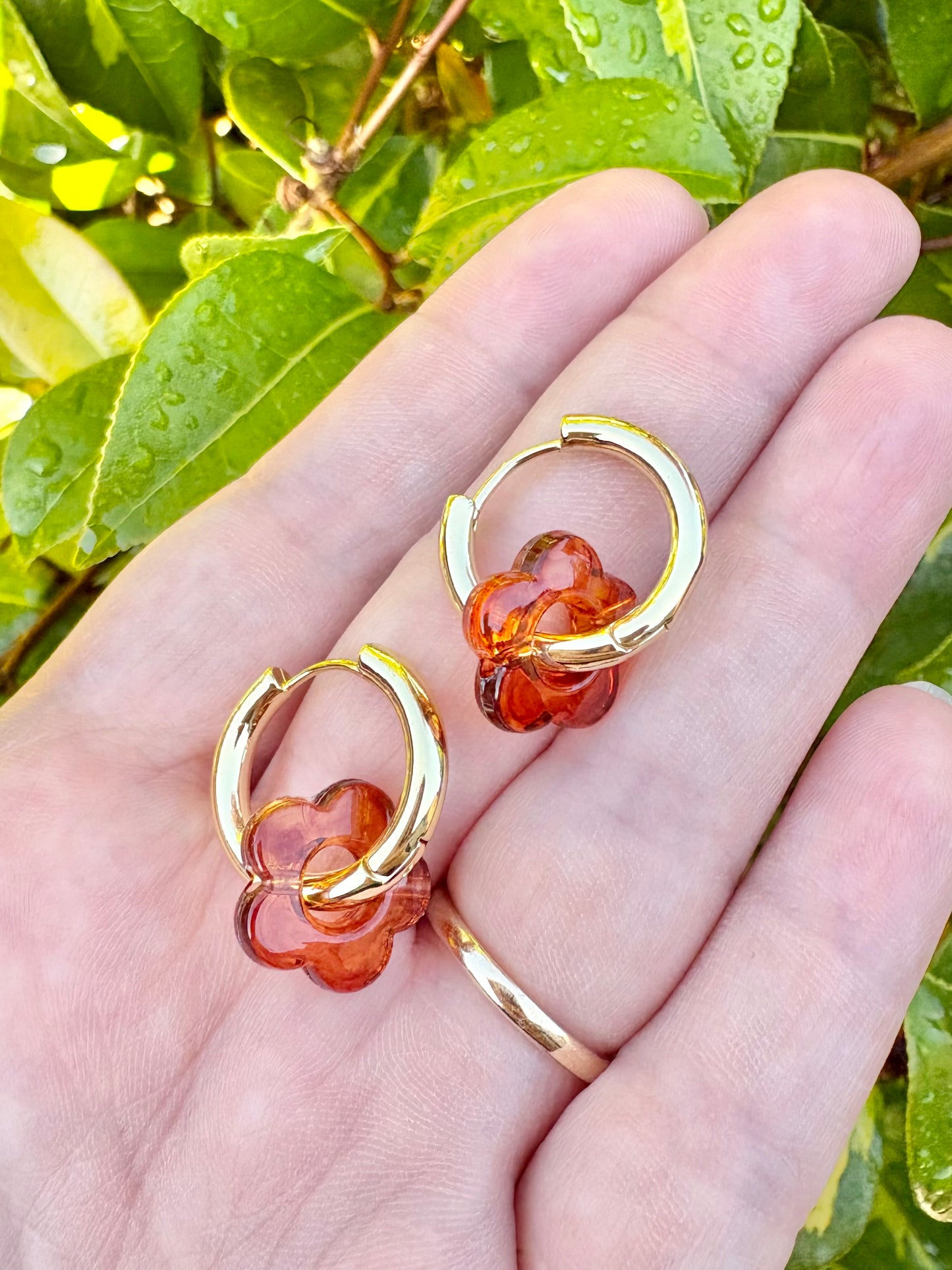 Orange & Gold Flower Charm Hoop Earrings SALE
