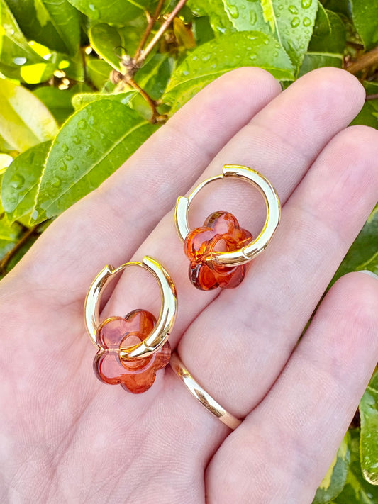 Orange & Gold Flower Charm Hoop Earrings SALE