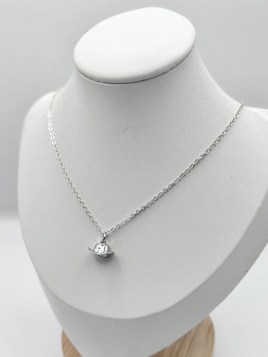 Silver cowboy hat charm necklace - SALE