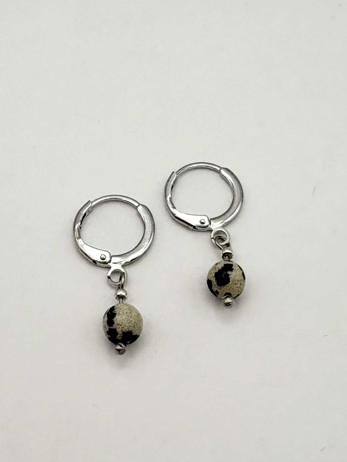 Dalmatian Jasper Huggie Hoop Earrings - Silver-plated