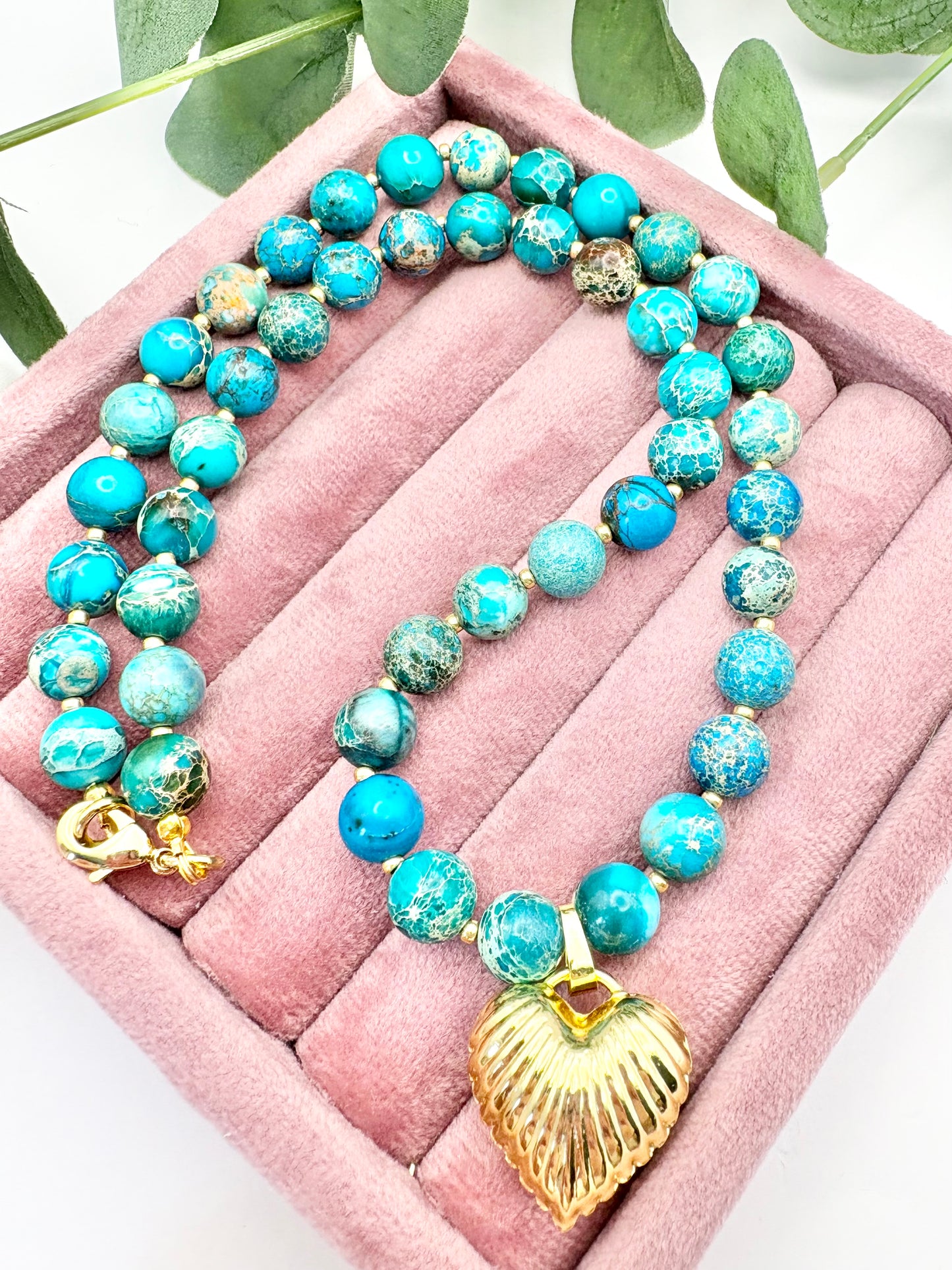Turquoise Gemstone and Puffy Heart Pendant Necklace