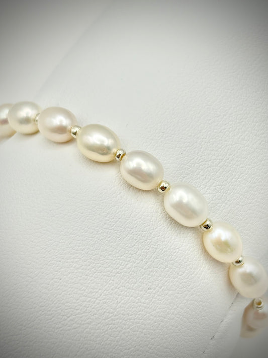 Freshwater Pearl & Seed Beaded Bracelet - Gold or Silver