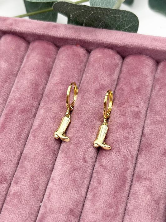 Gold cowboy boot huggie hoop earrings - SALE