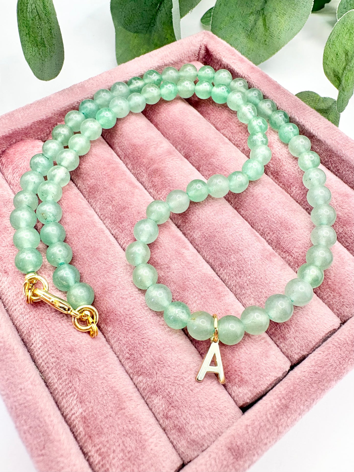 Green Aventurine Initial Necklace - Gold-Plated