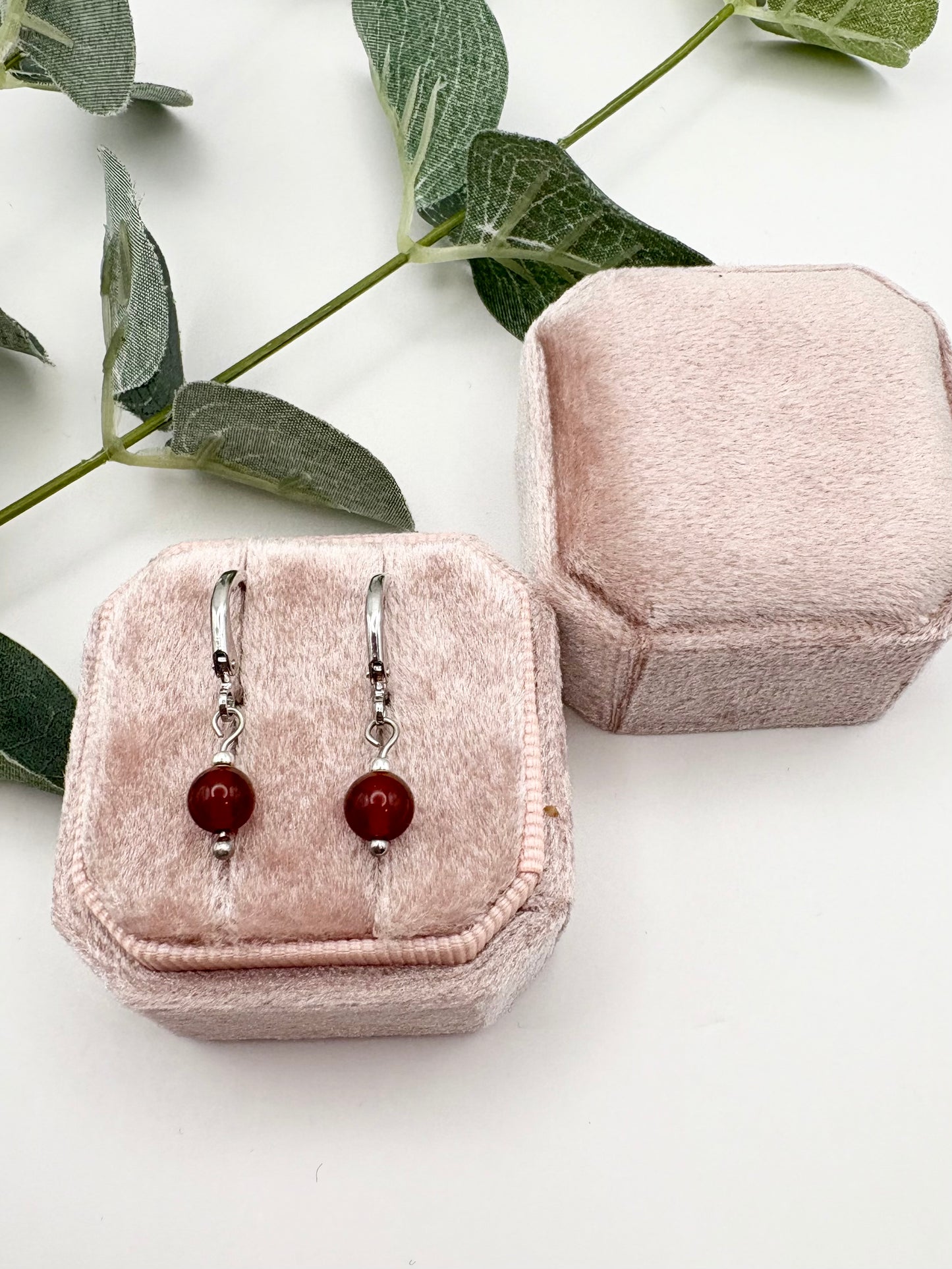 Carnelian Huggie Hoop Earrings - Silver-plated
