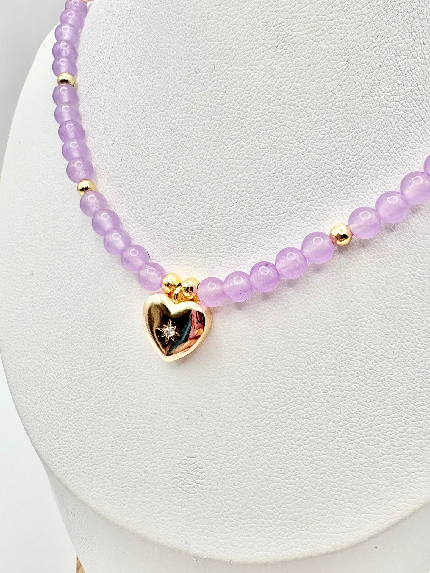 Pastel Gemstone & Vintage Heart Charm Necklace - Various Colours