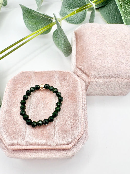 Green Sandstone Beaded Gemstone Stretch Ring