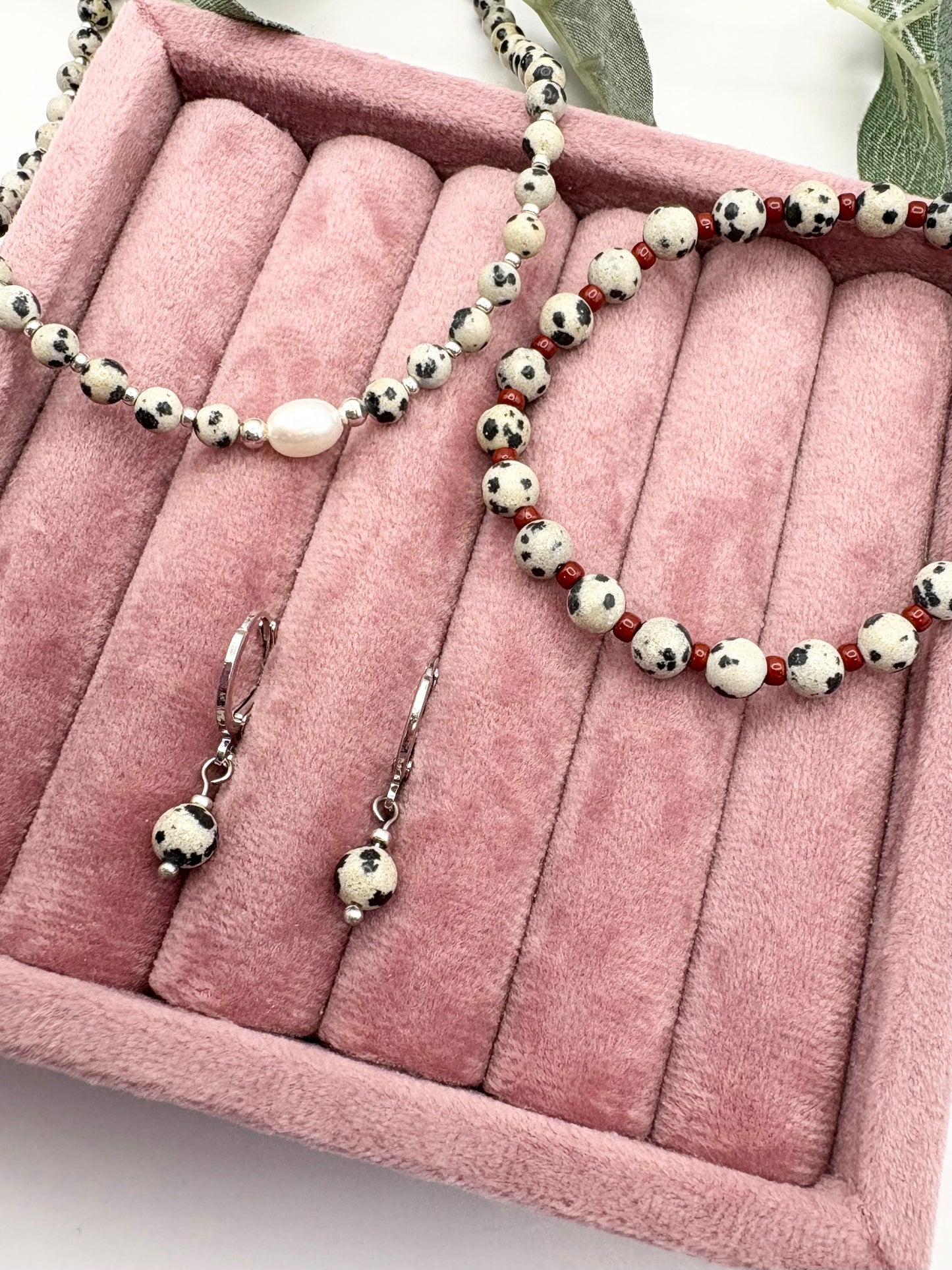 Dalmatian Jasper Huggie Hoop Earrings - Silver-plated