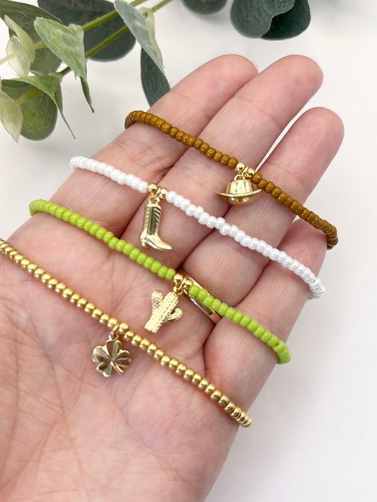 Western Seed Bead Charm Bracelet - Various Colours