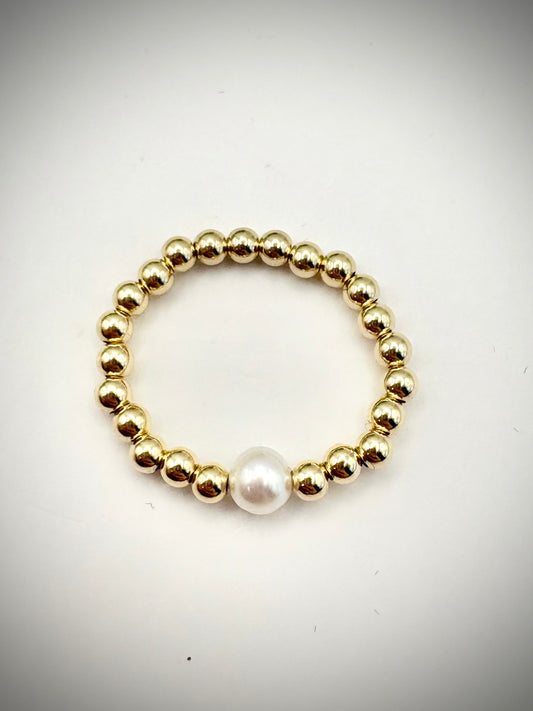 Luxe 925 Sterling Silver or Gold-Filled Freshwater Pearl Beaded Stretch Ring - Perfect For Stacking