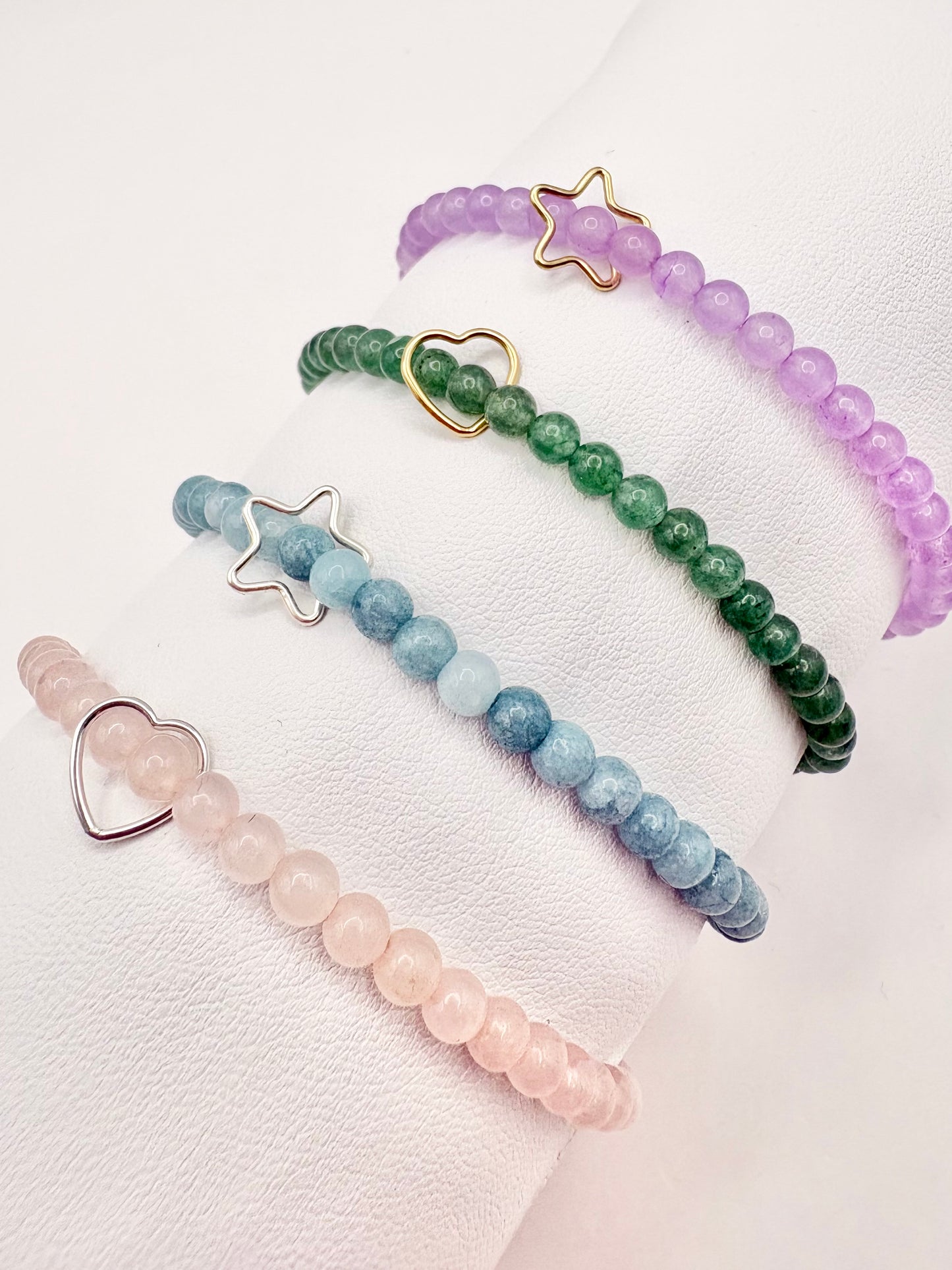 Pastel Gemstone Bracelet with Heart or Star Charm - Sterling Silver or Gold-filled