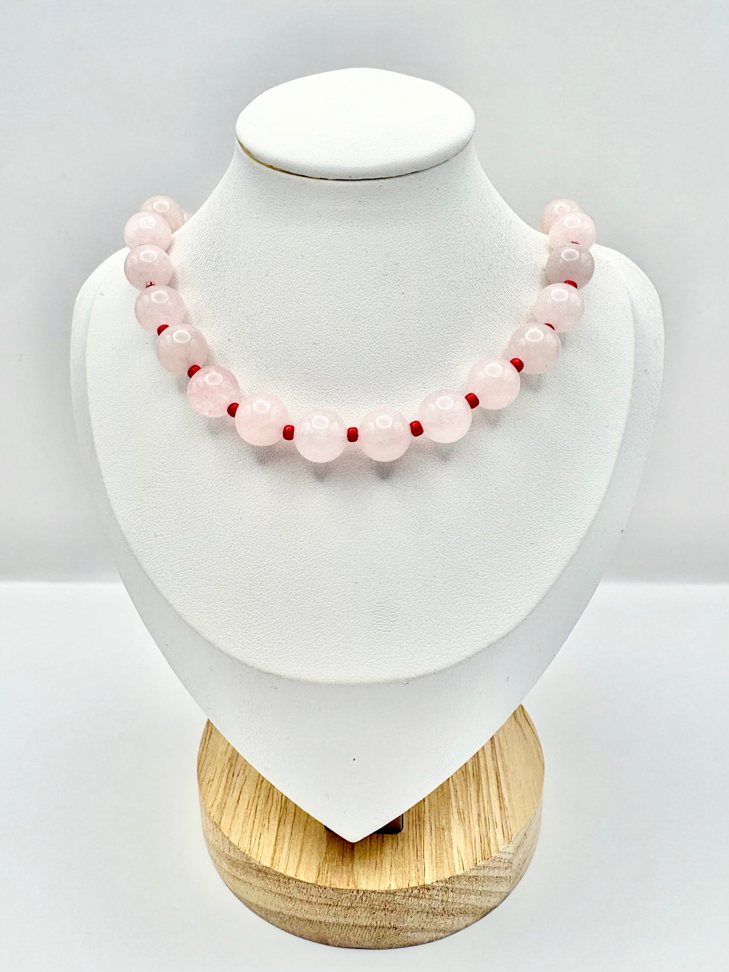 Pink Mountain Jade and Sterling Silver Beaded Necklace