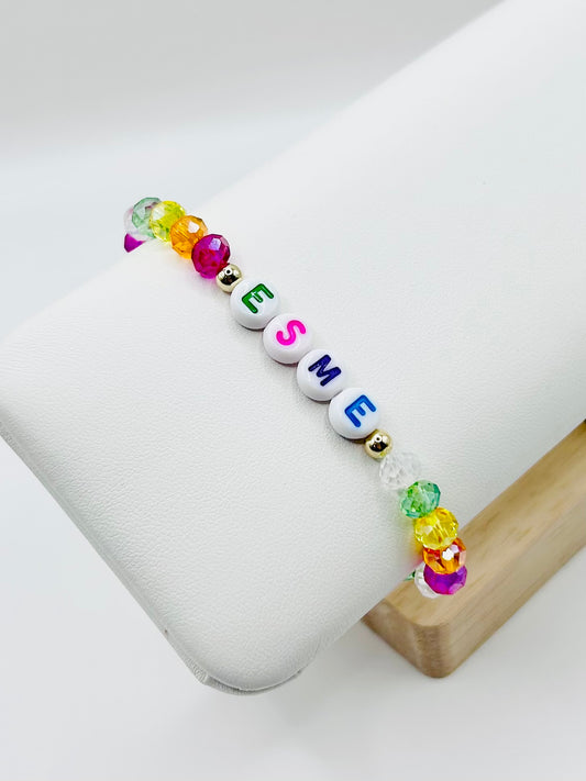 Rainbow Crystal Personalised Name Bracelet Kids - Gold