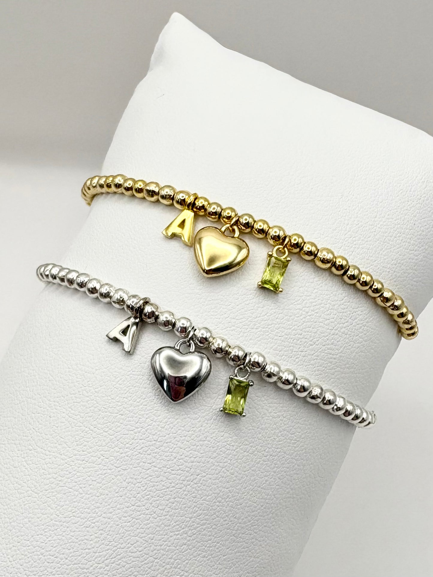 Personalised Birthstone, Initial & Heart Beaded Bracelet