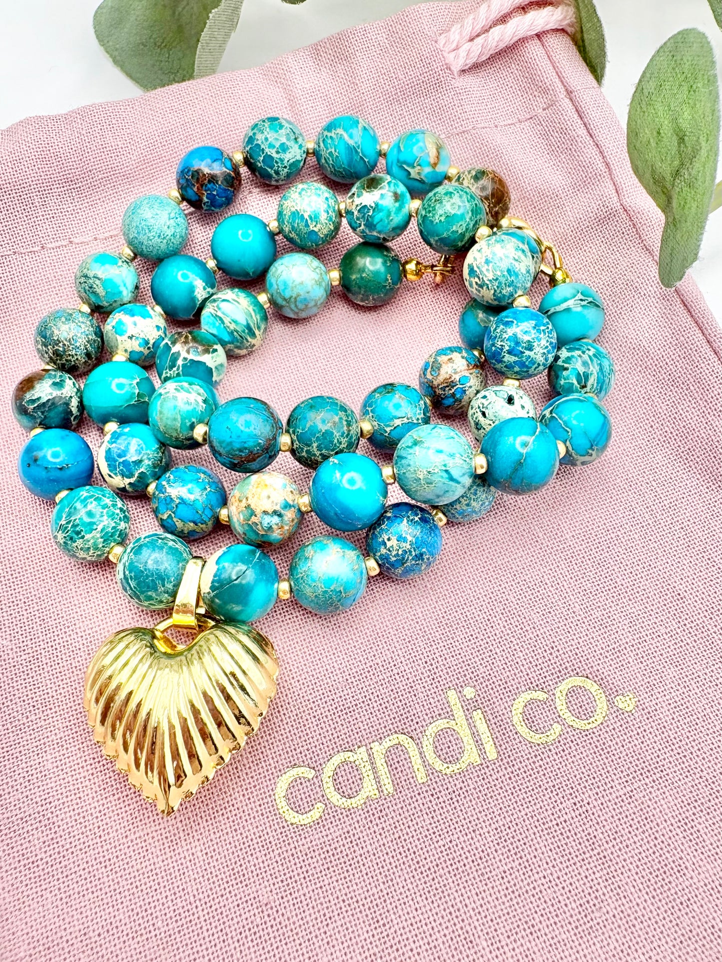 Turquoise Gemstone and Puffy Heart Pendant Necklace