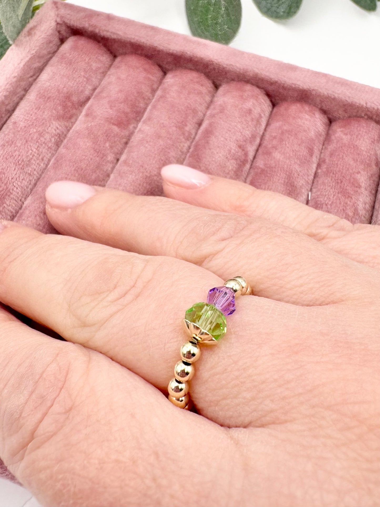 Thistle Beaded Stretch Ring - Sterling Silver or Gold-Filled
