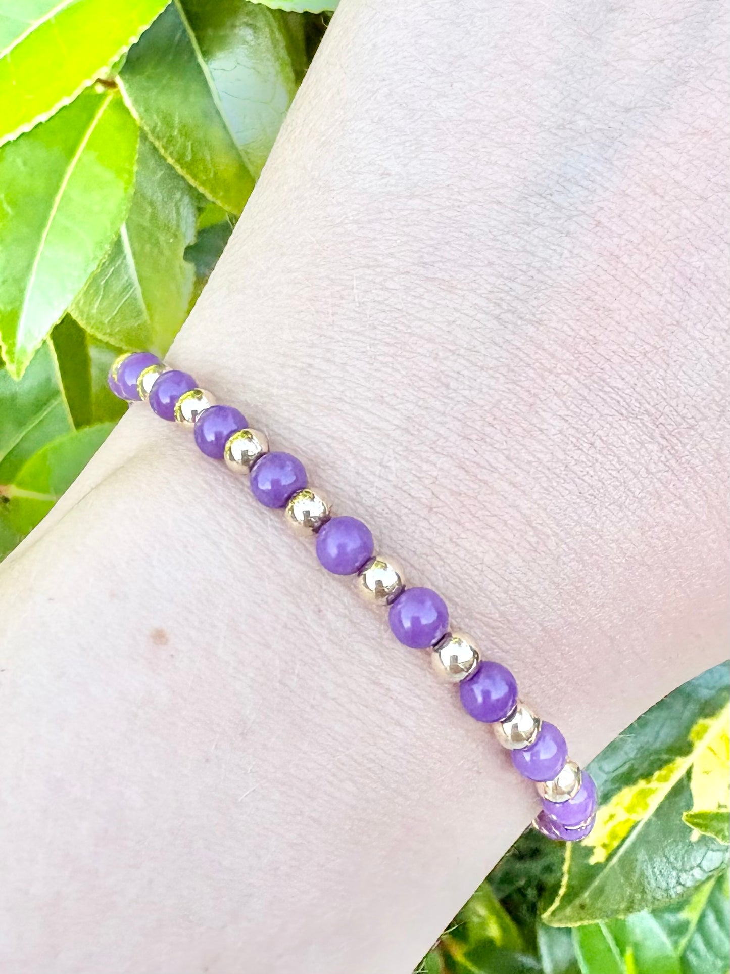 Purple Phosphosiderite and Gold Filled Beaded Bracelet