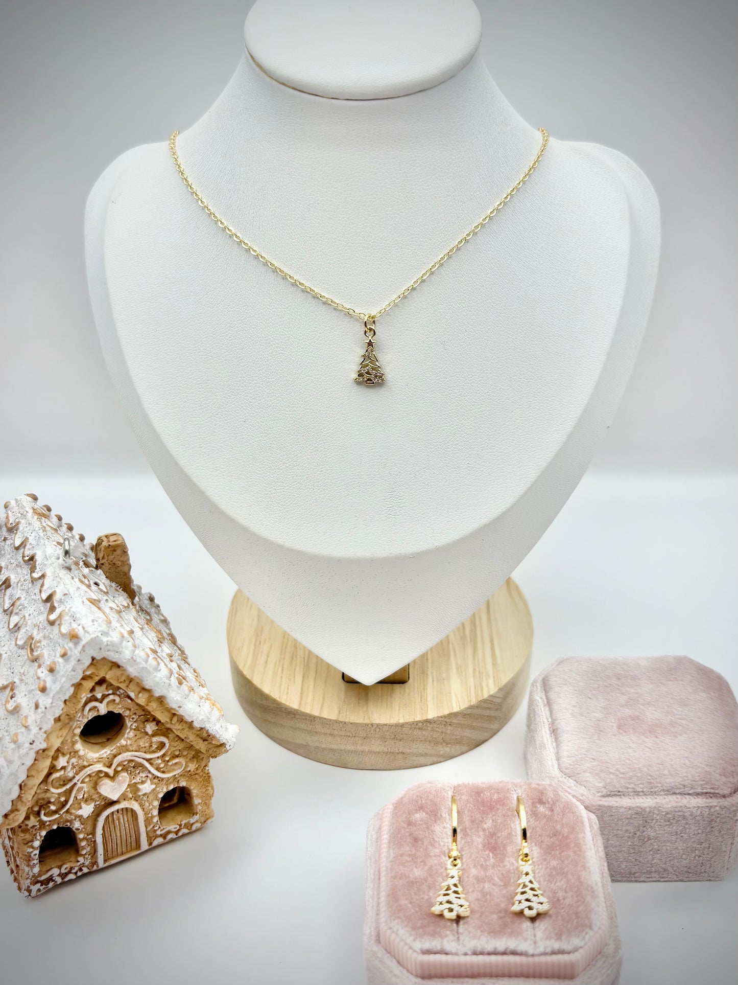 Sparkly Christmas Tree Charm Necklace - Gold or Silver-Plated