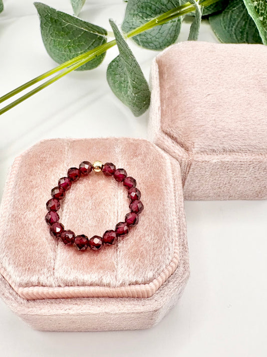 Red Garnet Beaded Gemstone Stretch Ring