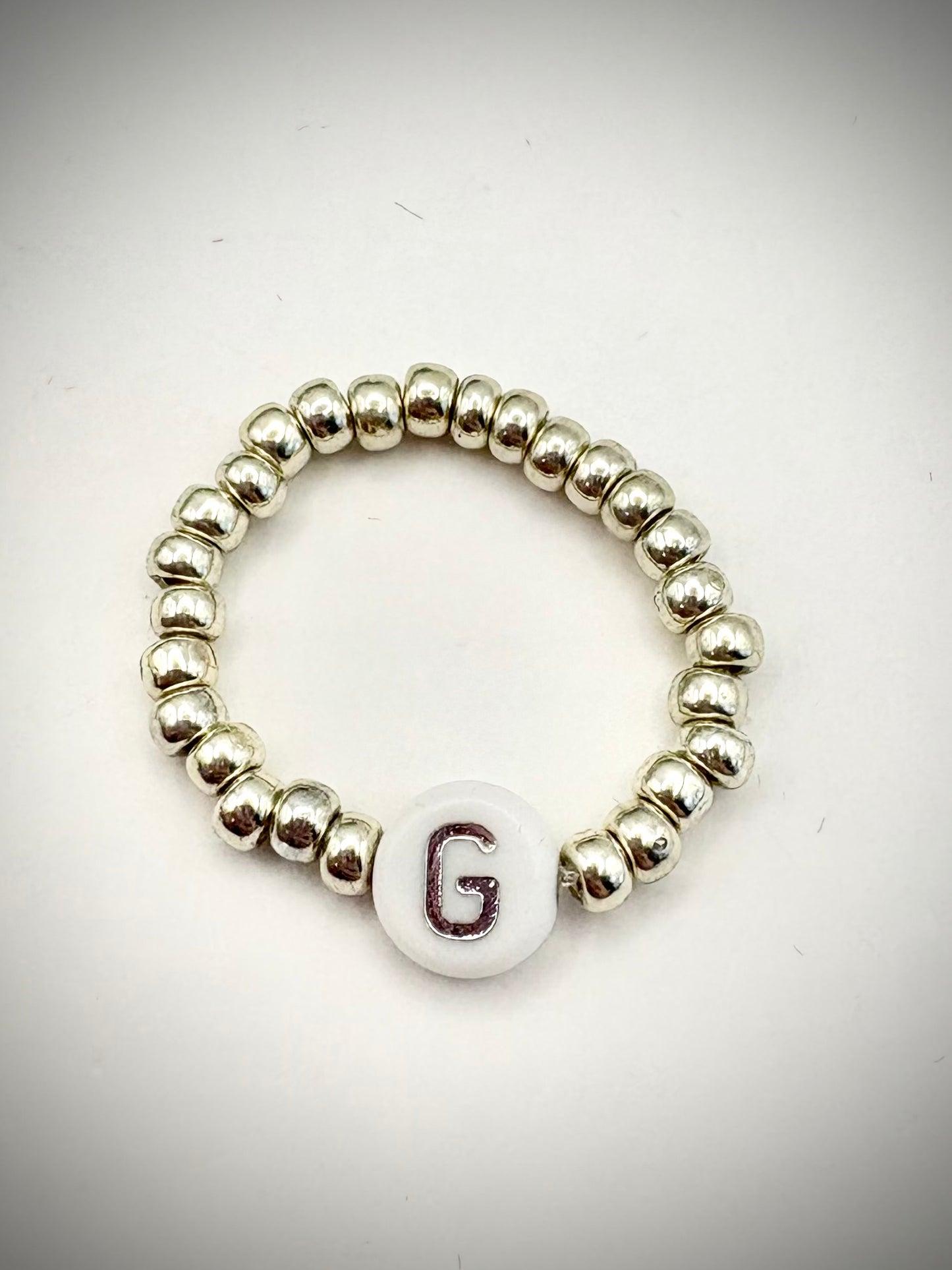 Seed Beaded Stretch Ring with Initial - Gold or Silver