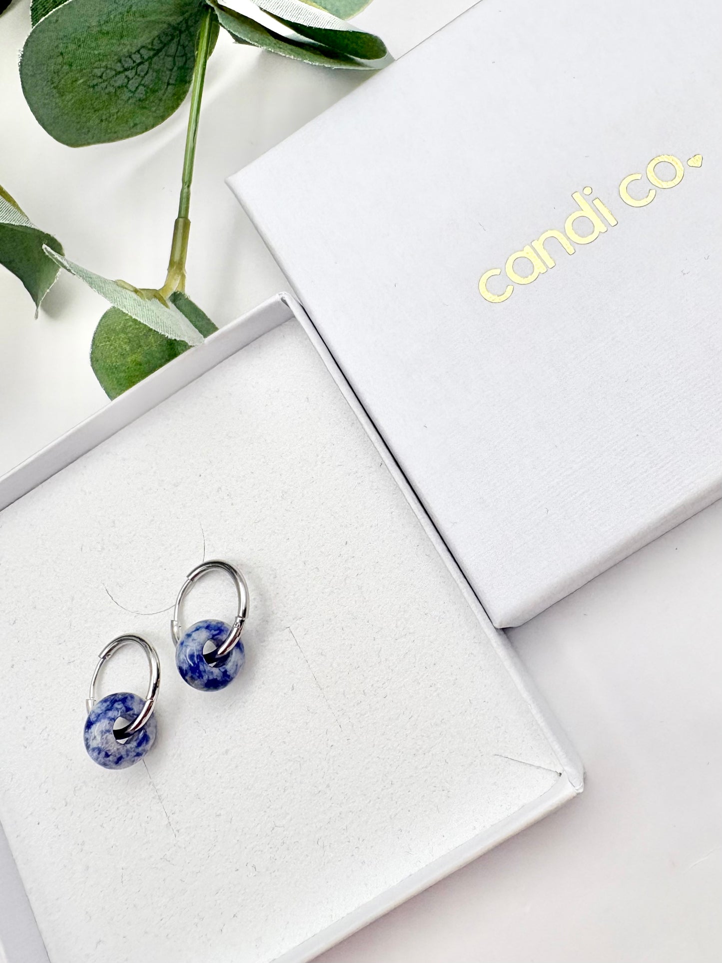 Sodalite Huggie Hoop Earrings - Stainless Steel