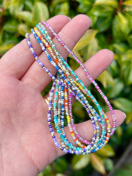 Colourful Dainty Seed Bead Anklet - Gold or Silver