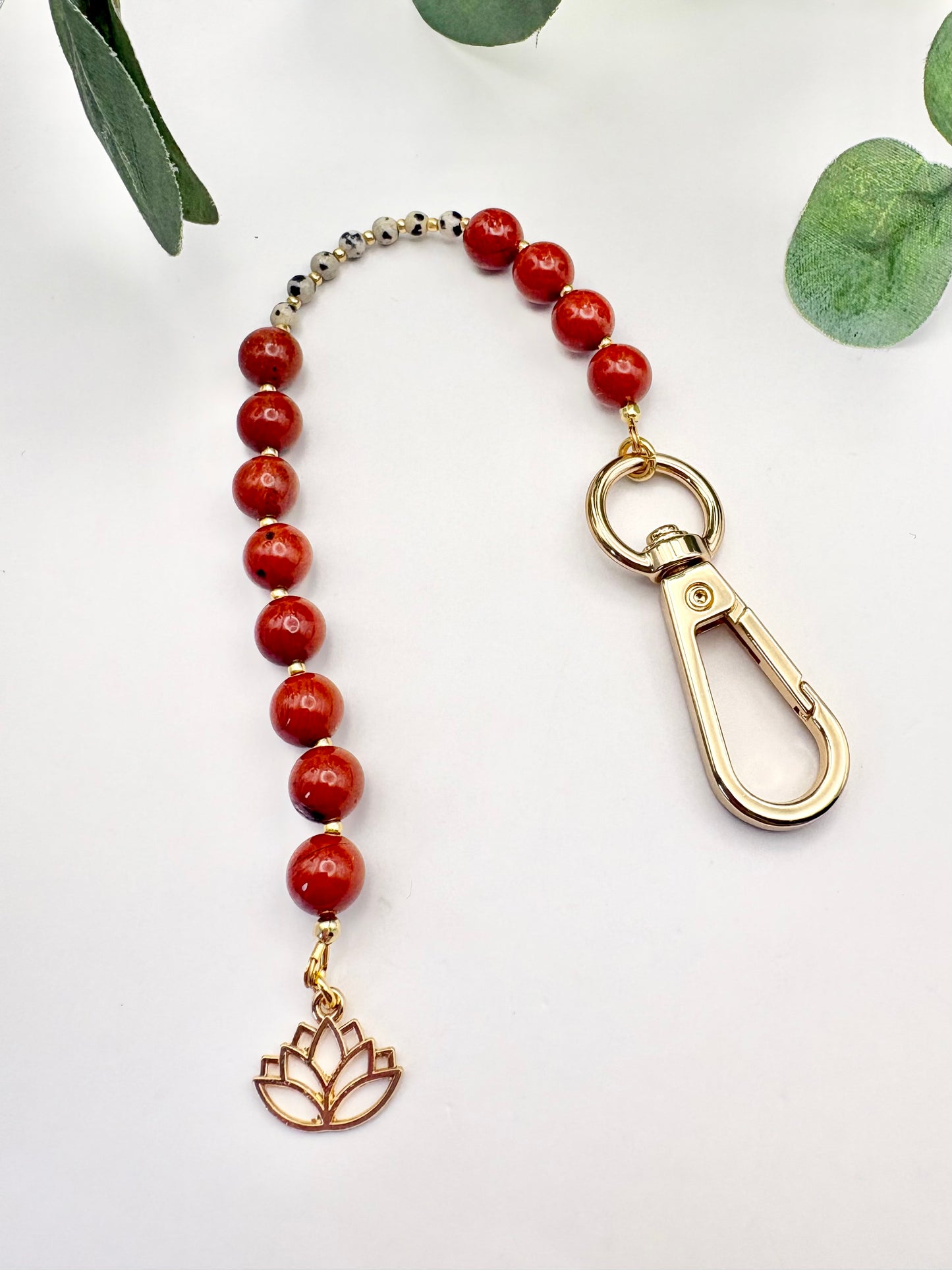 Breathing Beads Keyring - Red Jasper With Dalmatian Jasper