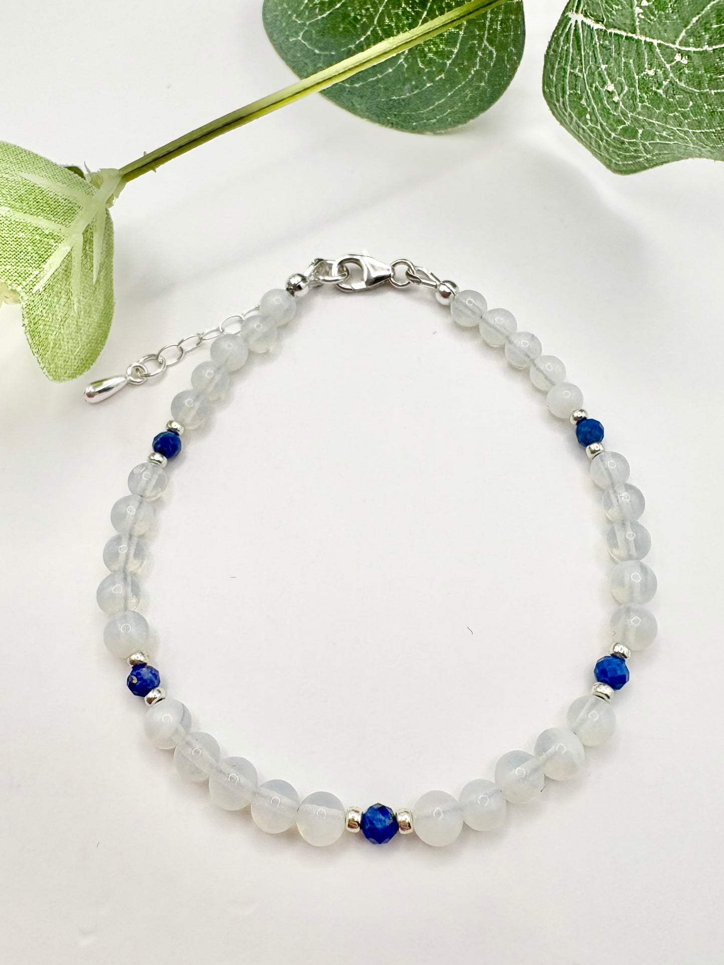 Handmade Opalite and Lapis Lazuli Bracelet - Sterling Silver
