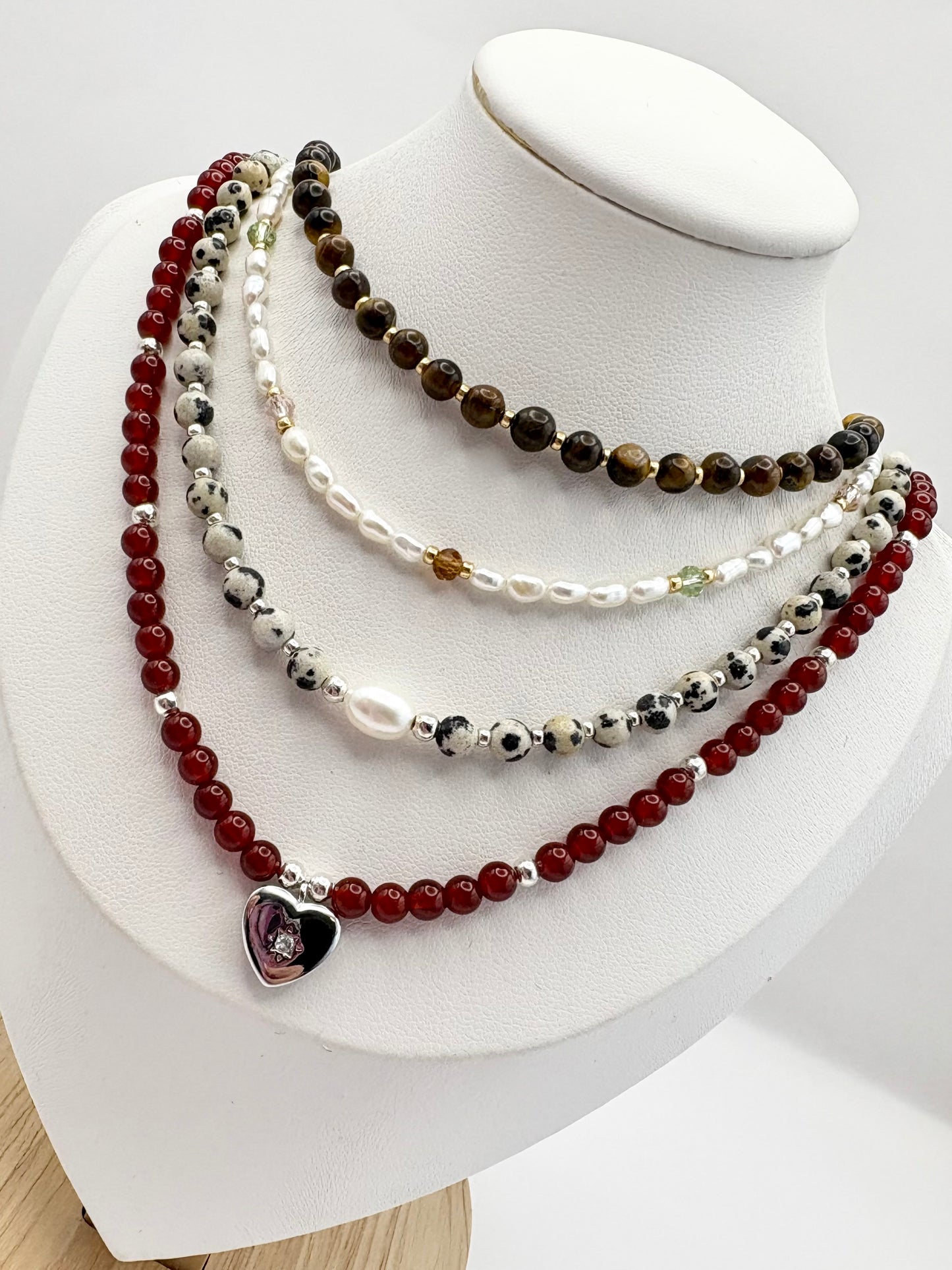 Carnelian Gemstone Necklace With Vintage Heart Charm - Silver-plated