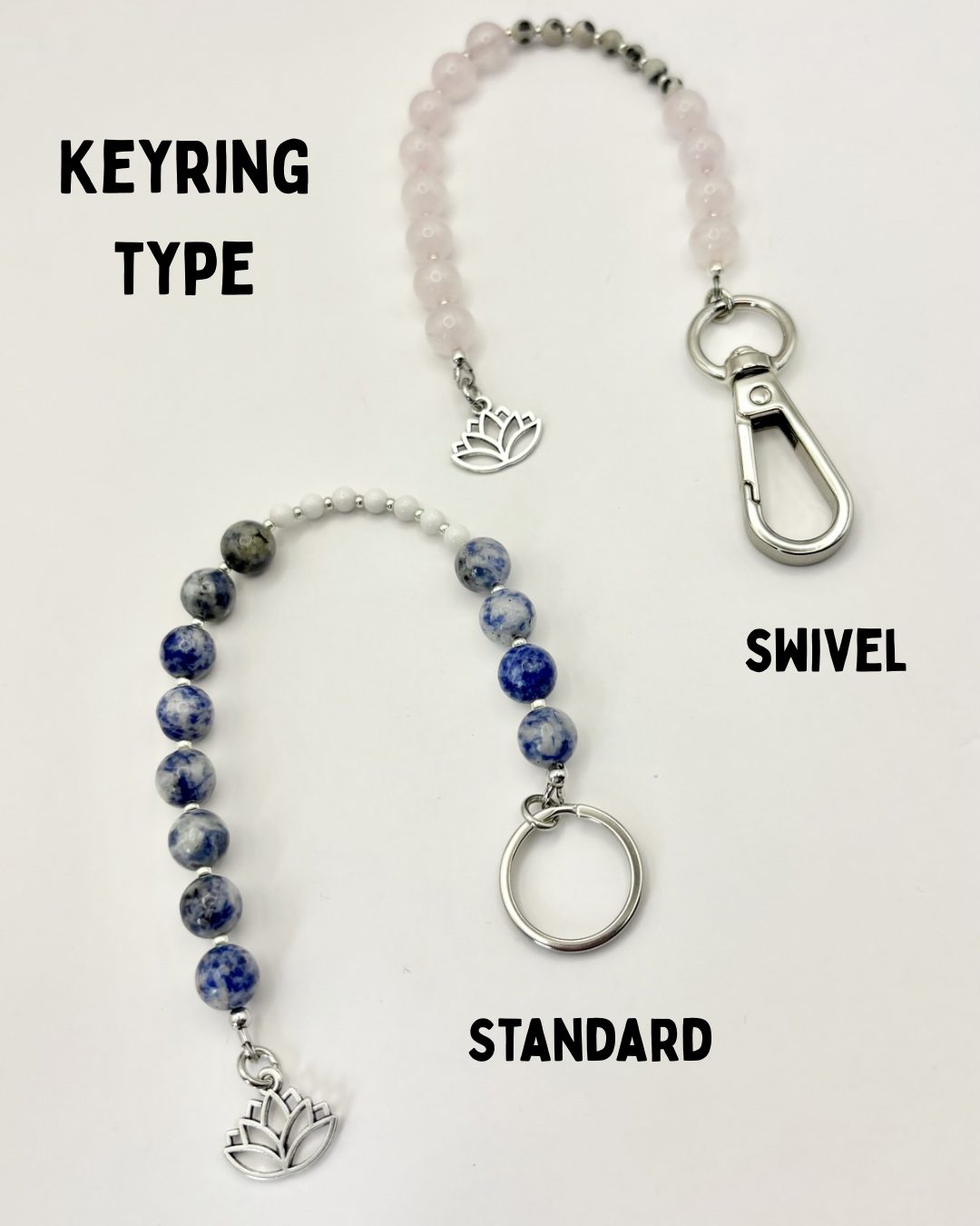 Breathing Beads Keyring - Blue Spot Jasper with White Malaysian Jade