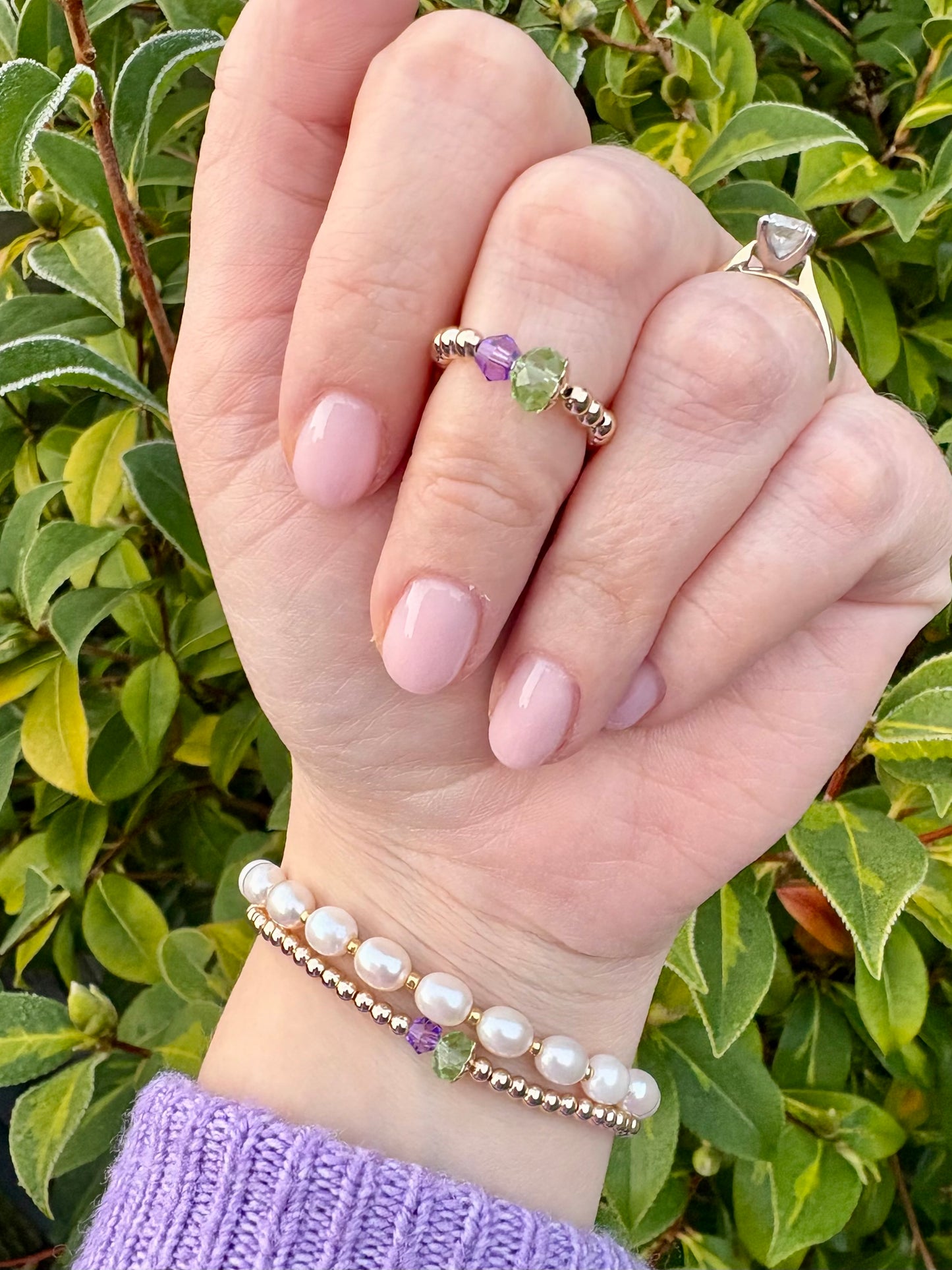 Thistle Beaded Stretch Ring - Sterling Silver or Gold-Filled