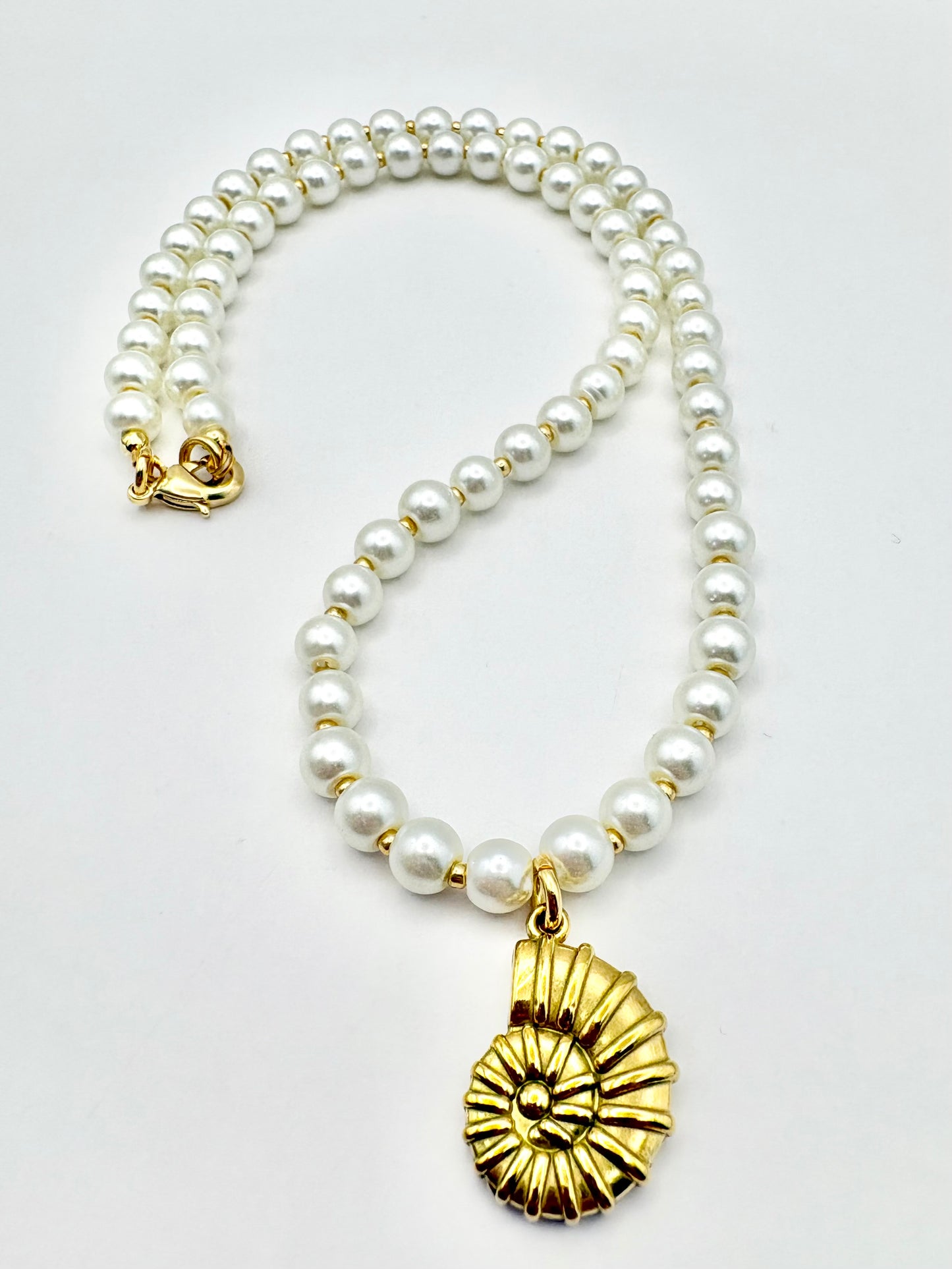 Seashell Charm & Glass Pearl Necklace