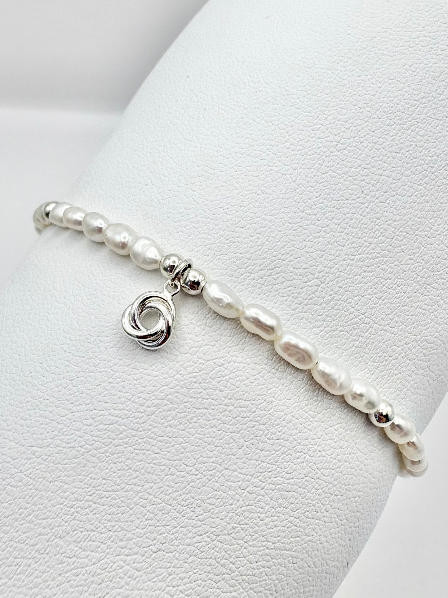 Freshwater Pearl Bracelet with Knot Charm - Sterling Silver