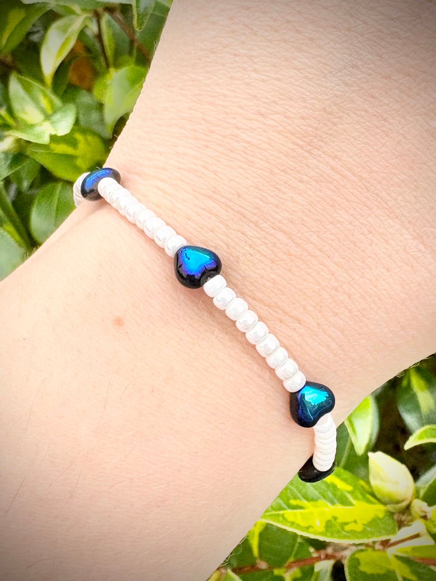 Pearl Seed Bead Initial Bracelet with Czech Glass Charms - Choice of Colour