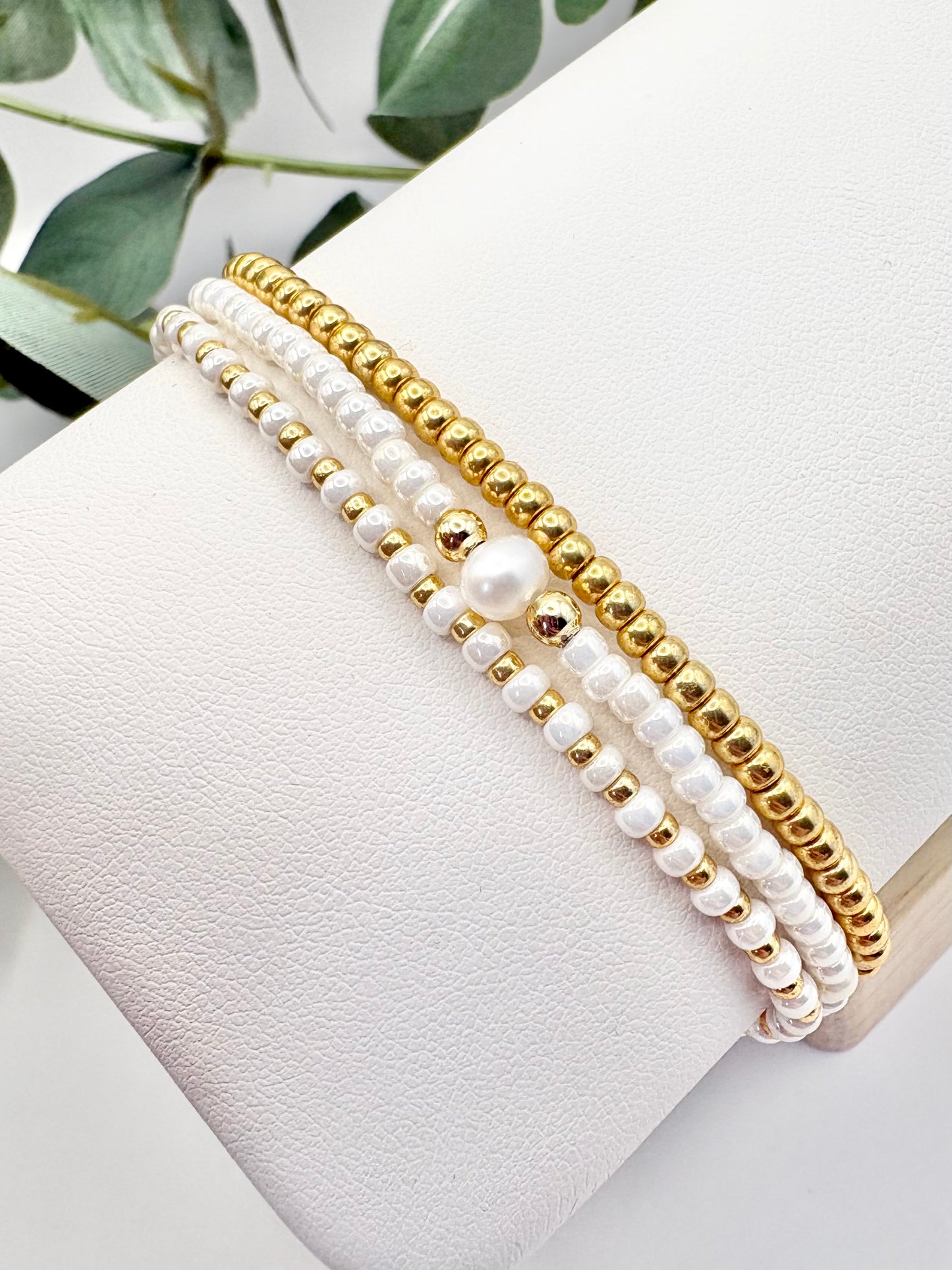 Spring Seed Bead Freshwater Pearl Bracelet Stack - Various Colours