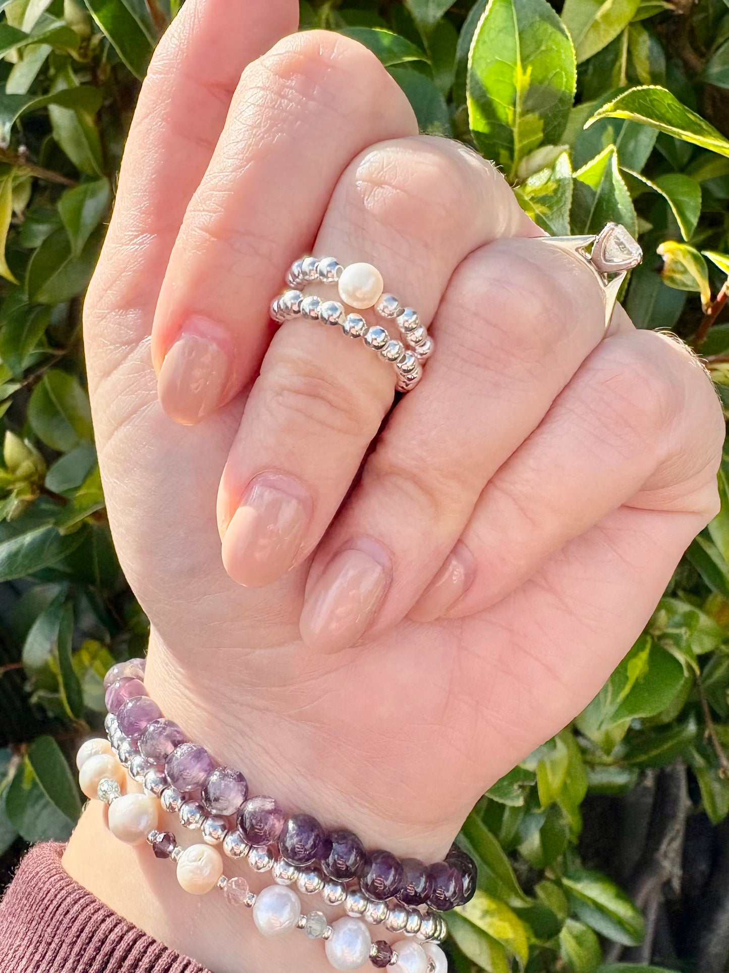 Luxe 925 Sterling Silver or Gold-Filled Freshwater Pearl Beaded Stretch Ring - Perfect For Stacking
