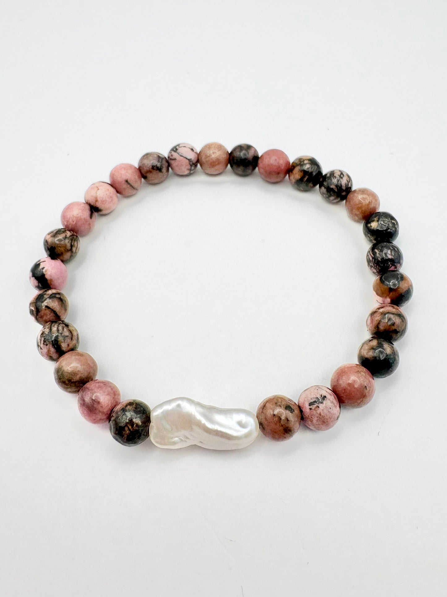 Rhodonite and Freshwater Pearl Bracelet - One of a Kind
