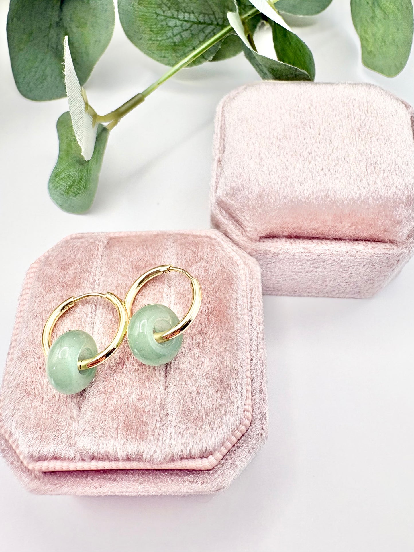 Spring Gemstone Huggie Hoop Earrings - Stainless Steel